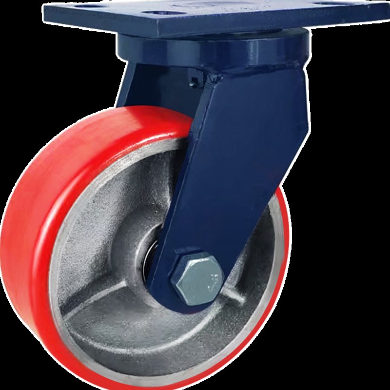 超重型脚轮蓝支架铁芯PU聚氨酯脚轮4寸5寸6寸8寸载重1吨万向轮