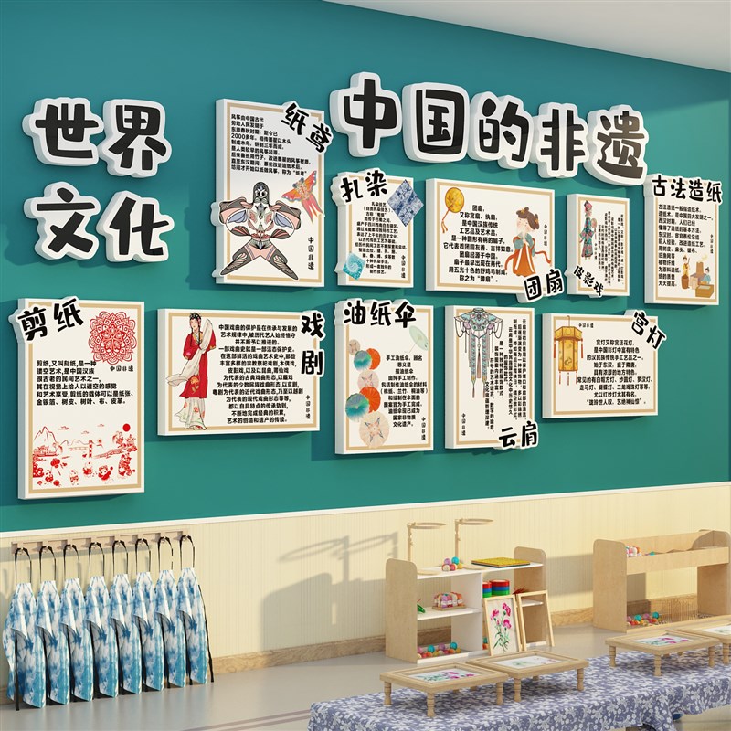 中国非遗传统文化幼儿园墙面装饰走廊环创主题成品托管班形象贴纸