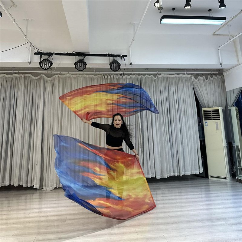 舞蹈崇拜旗羽毛图纱巾丝巾渐变色赞美旗表演出道具舞台跳舞教堂