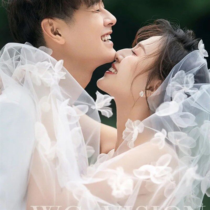 新娘立体花瓣头纱旅拍清新素纱婚礼配饰影楼拍摄道具白色花朵头纱