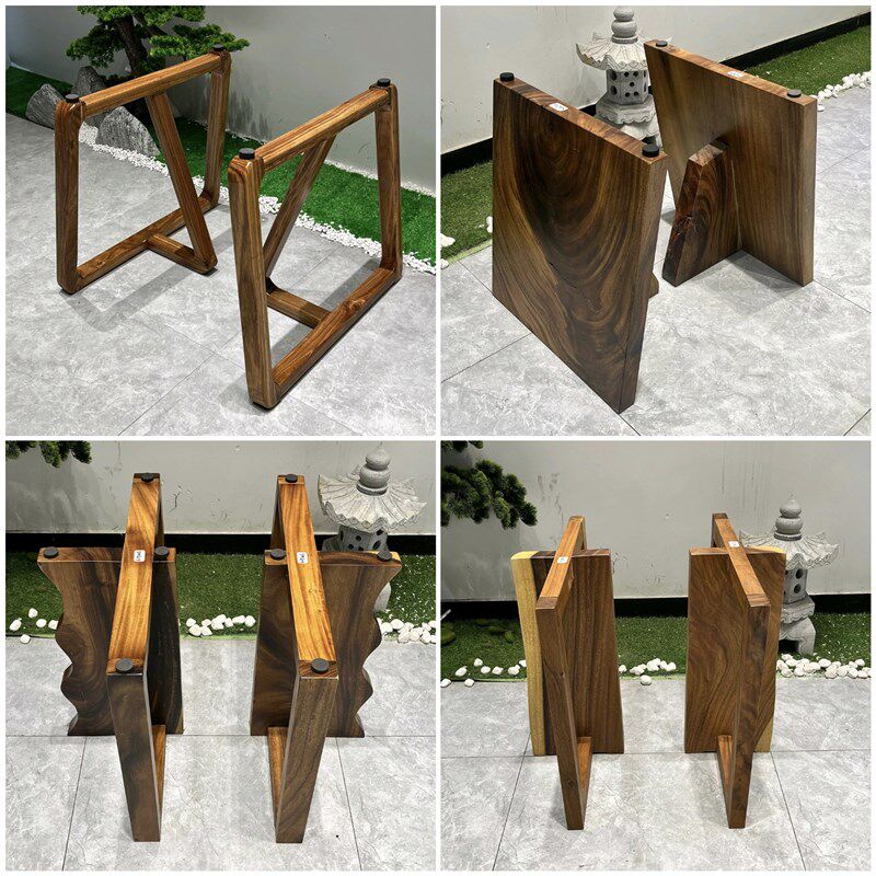 实木支架胡桃木茶桌茶几桌子脚大板茶台桌脚纯料原木三角架餐桌腿