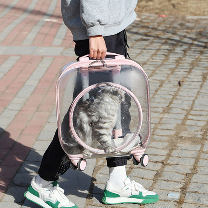 宠物拉杆箱猫包外出便携猫咪行李箱透明大号狗狗旅行箱推车太空舱