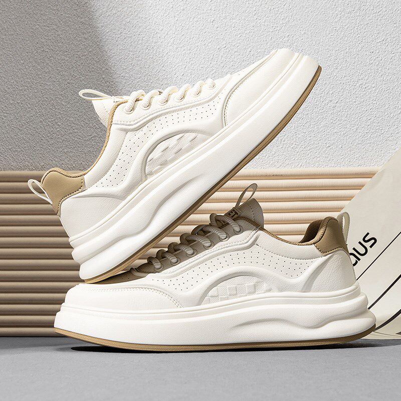小白鞋男款配西裤2025新款夏季透气厚底增高板鞋男士休闲皮鞋