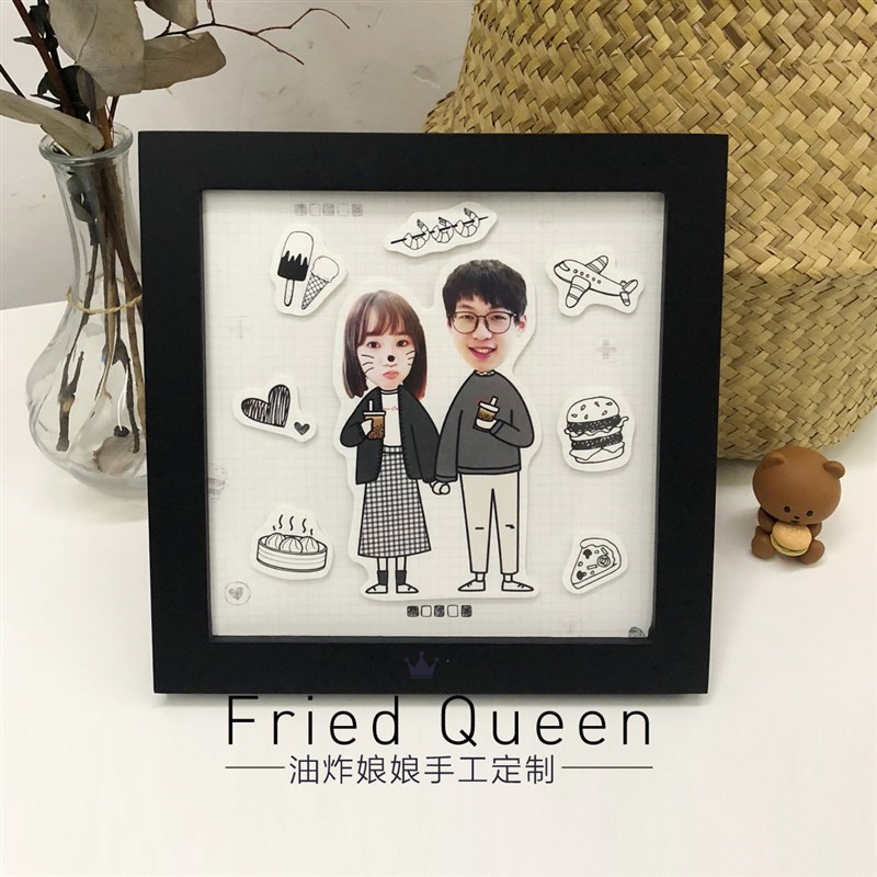 油炸娘娘手工定制黑白情侣相框定制送I男女朋友惊喜纪念日礼物