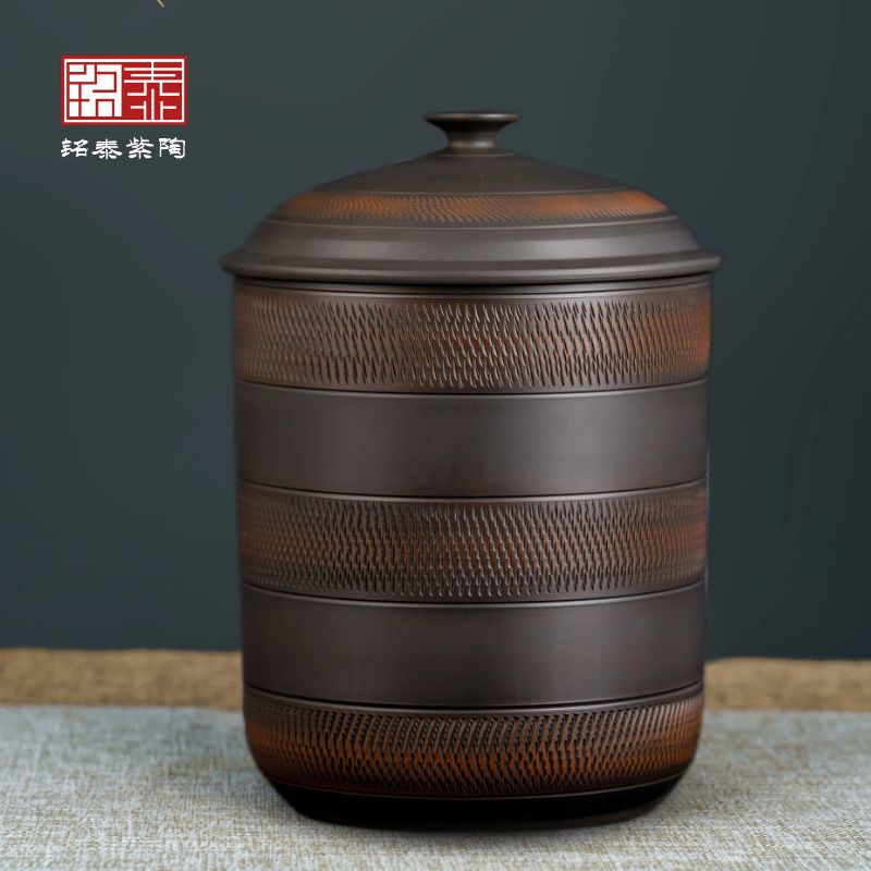 云南建水紫陶11饼茶缸家用陶瓷密封罐防潮存储普洱茶散茶罐大