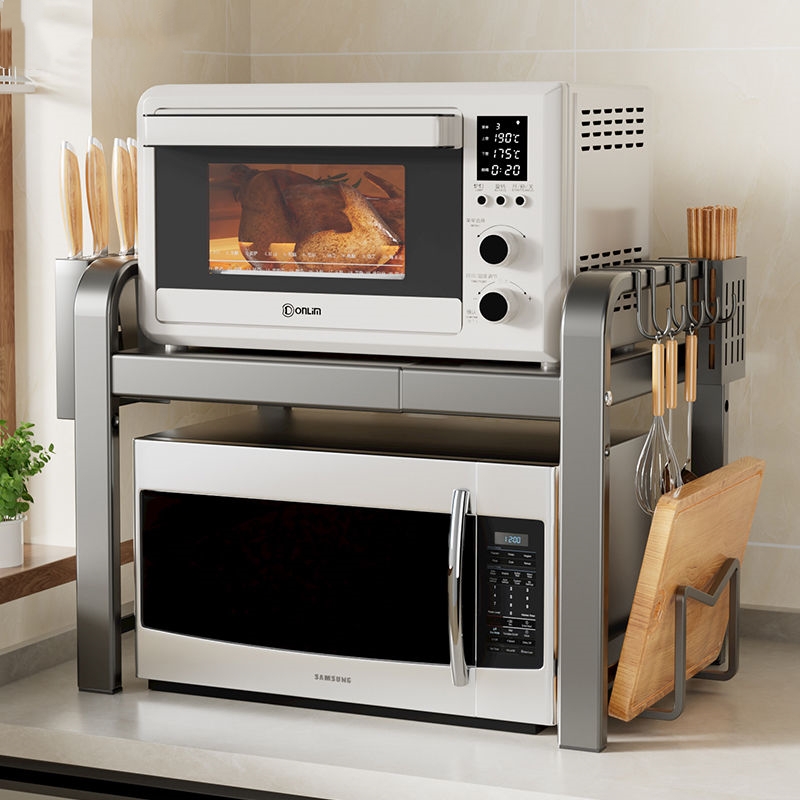 新款厨房置物架可伸缩微波炉支架电烤箱架子二层家用电器收纳加厚