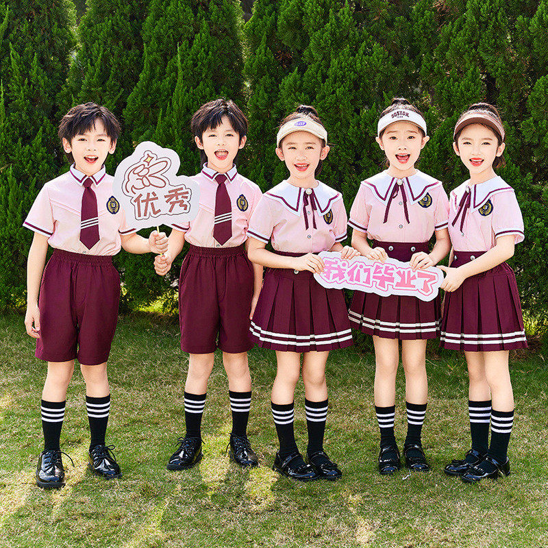 小学生校服e夏季粉色套装幼儿园园服大班毕业服夏装儿童班服英伦