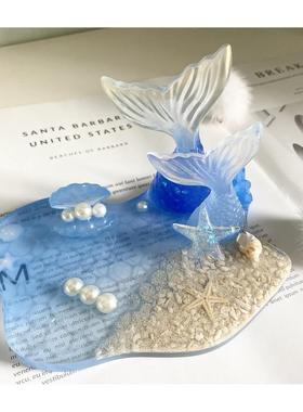 滴胶成品便携手机支架海洋风人鱼尾夜灯卧室玄关摆件定制闺蜜礼物
