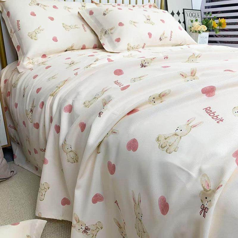 儿童兔子竹纤维凉席夏季吸汗透气可水洗折叠学生宿舍单人双人床品