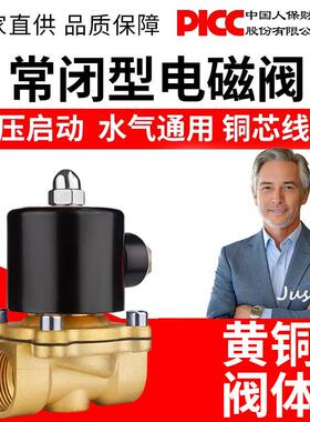 常闭铜线 线电磁阀AC220V 气阀DC24VDC12V 2分4分6分1寸控制开 关