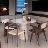 北欧覆古大理石圆座餐桌饭桌小户型家用洞石圆餐桌中古