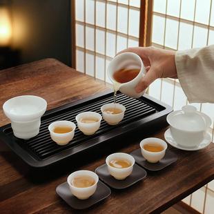 纯白办公室会客轻奢高档盖碗茶壶喝茶杯 家用冰种玉瓷功夫茶具套装