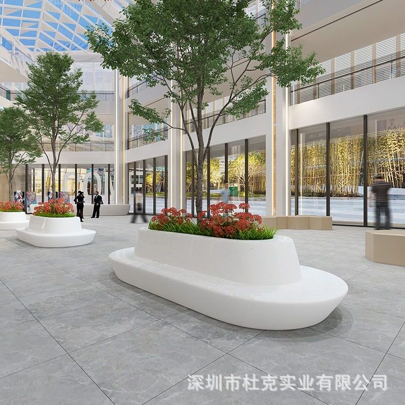 直销玻璃钢树池座椅创意商场休闲椅景观花盆公园种植户外园林坐凳