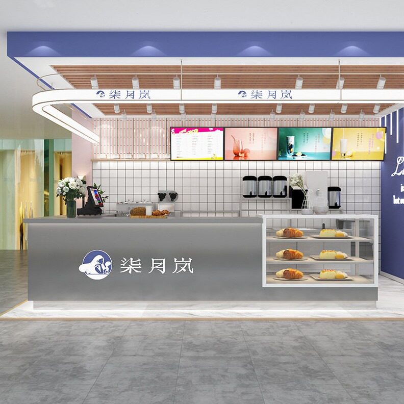 直销奶茶水吧台台店铺收银台烤漆前台不锈钢吧台转角仿大理石定制