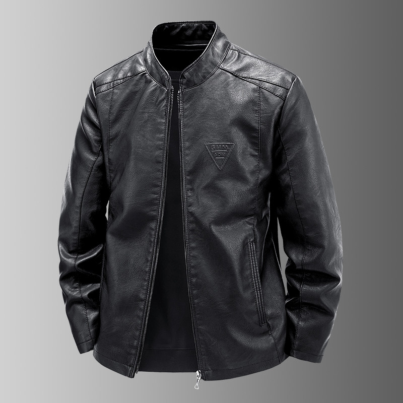 秋冬新款美式复古立领皮衣男黑色机车服修身帅气百搭皮夹克外套潮
