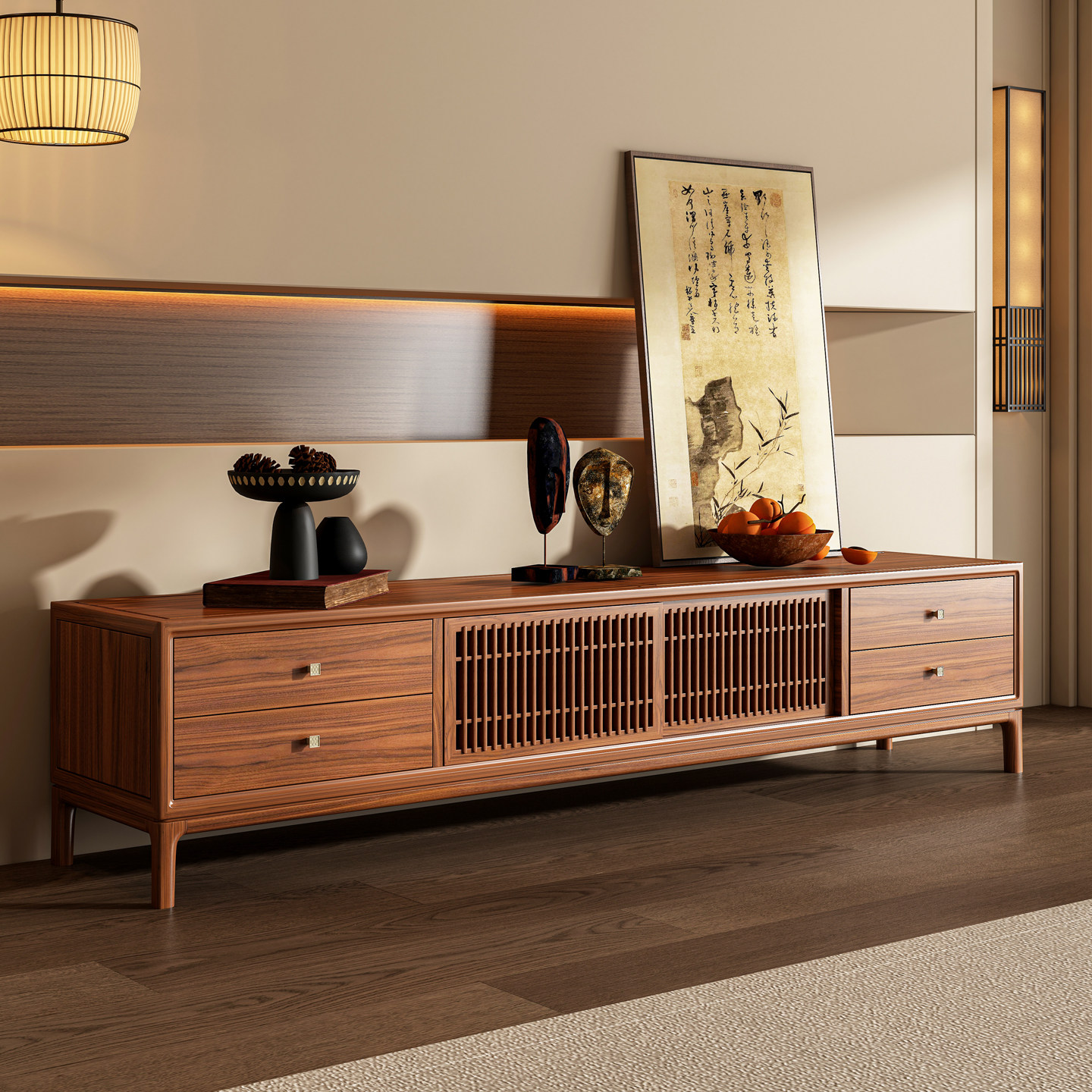 宋式美学实木电视柜黑胡桃木家具