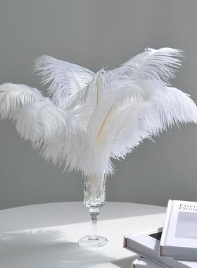 轻奢风羽毛装饰摆件家居客厅女生卧室梳妆台粉色高级感法式摆设