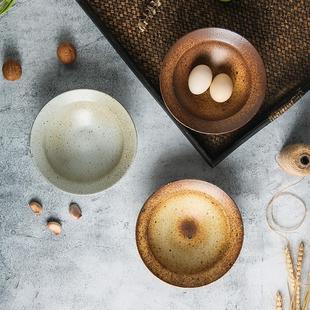 手工粗陶碗复古餐具碟茶杯家用甜品碟小菜碗陶瓷食器 日式