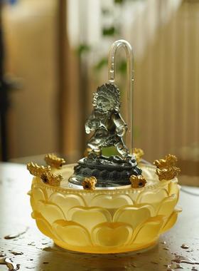 2025年五路财神琉璃水供黄财神黑财神佛像招财流水摆件聚宝浴佛盆
