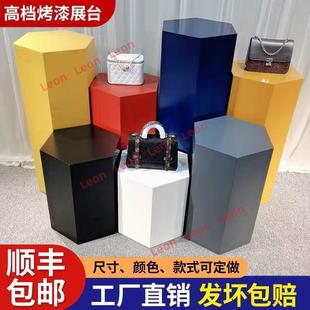服装店花店商用工艺礼品摆饰六边形立柱展示台白色六角烤漆展台橱