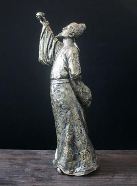 创意古代人物李白雕像公仔中式客厅格子柜书房家居装饰品工艺摆件