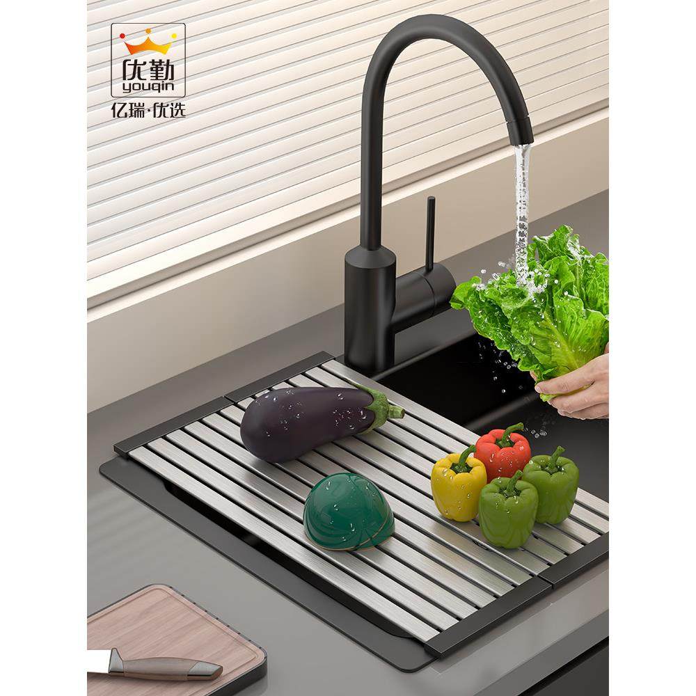 沥水架304不锈钢厨房水槽碗架置物架洗碗池卷帘碗碟收纳篮可折叠,厨房/烹饪用具,厨房置物架/置物柜/角架,淘宝优惠券,粉丝福利购,淘宝优惠卷