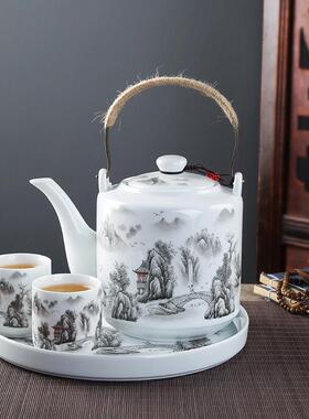 陶瓷茶壶大号提梁壶家用提灌壶冷水壶饭店饭厅泡茶壶单壶耐热茶具