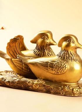 铜鸳鸯摆件一对铜工艺品家居卧室美好祝福新婚礼物鸳鸯戏水装饰品