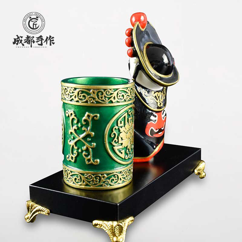 成都手作 熊猫笔筒 非遗泥塑工艺品 书房办公饰 中
