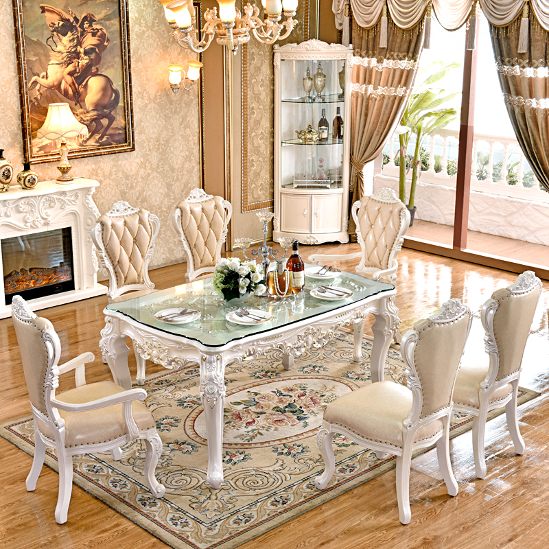 欧式方桌 美式实木餐桌椅组合家用小户型长方形桌子饭桌白色方桌