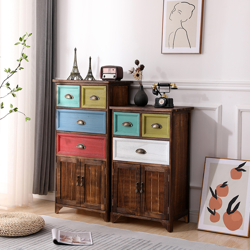 实木斗柜收纳柜卧室抽屉式美式复古柜子客厅五斗柜简易储物柜边柜