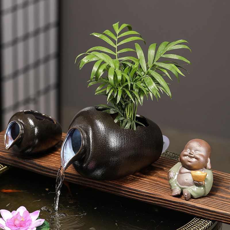 生态缸陶瓷循环流水摆件 陶罐古法养鱼开口过滤配件庭院鱼缸造景