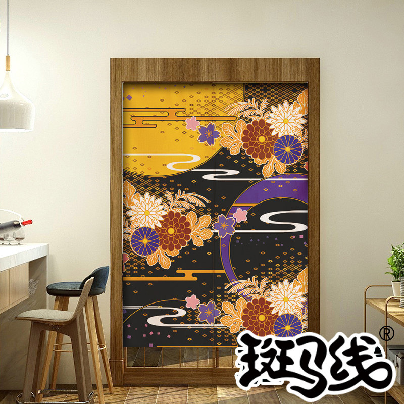 免打孔日式波浪帘子厨房门帘布艺家用卫生间卧室魔术贴隔断挂帘