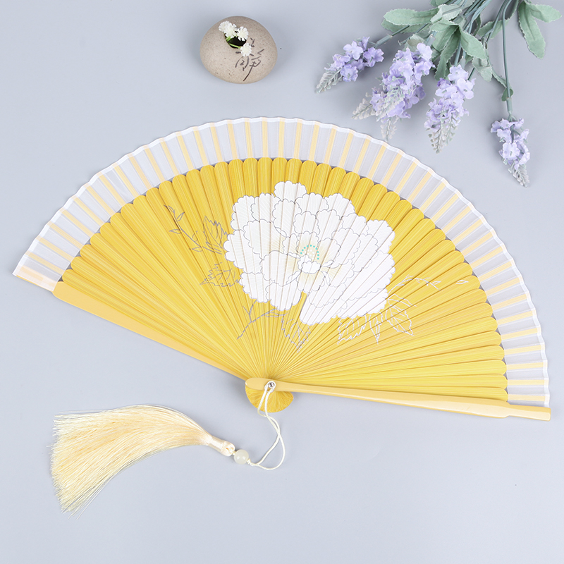 丝艺堂中国风全竹扇子半透短面喷绘日式古风女折扇舞蹈扇好开合