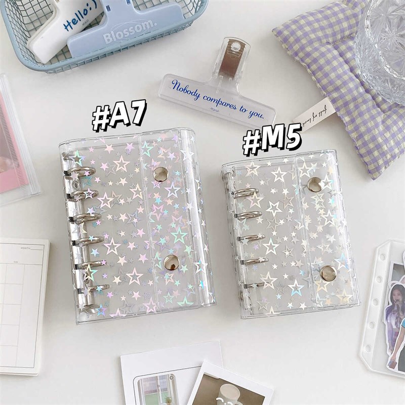 镭射星星M5活页本炫彩PVC手帐本a7手账本子活页外壳配内页拉链袋