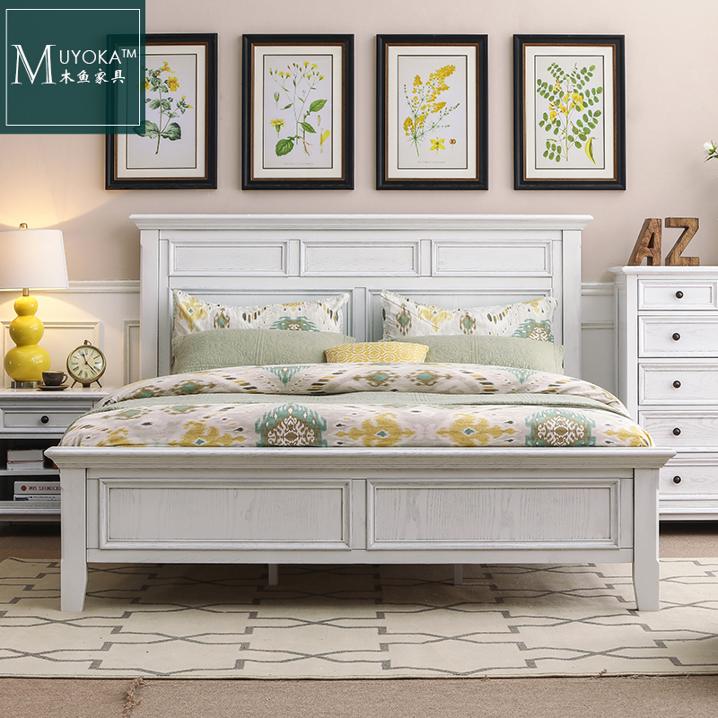 美式乡村白蜡木纯实木双人床1.8米1.5米实木床高品质卧室家具