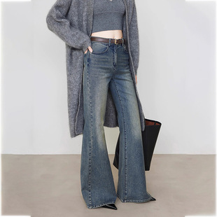 复古蓝微喇牛仔裤女秋冬季2025新款高腰显瘦修身小个子加绒喇叭裤