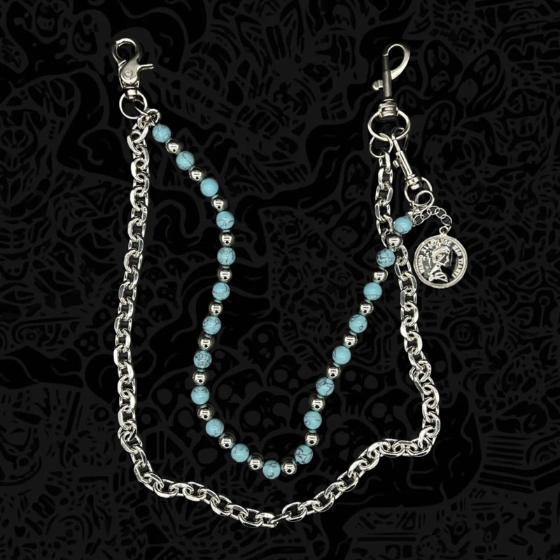 AVAVAV蓝底黑纹松石手工串珠裤链复古街头单边可拆卸吊坠diy配饰