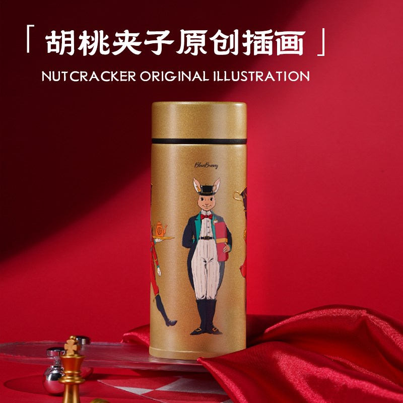 布兰兔新款胡桃夹子保温保冷两用杯陶瓷内胆水杯迷你随行泡茶杯子