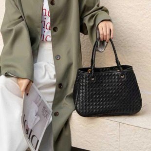 中古款 basket羊皮单肩斜挎手提包真皮腋下编织托特两用包包