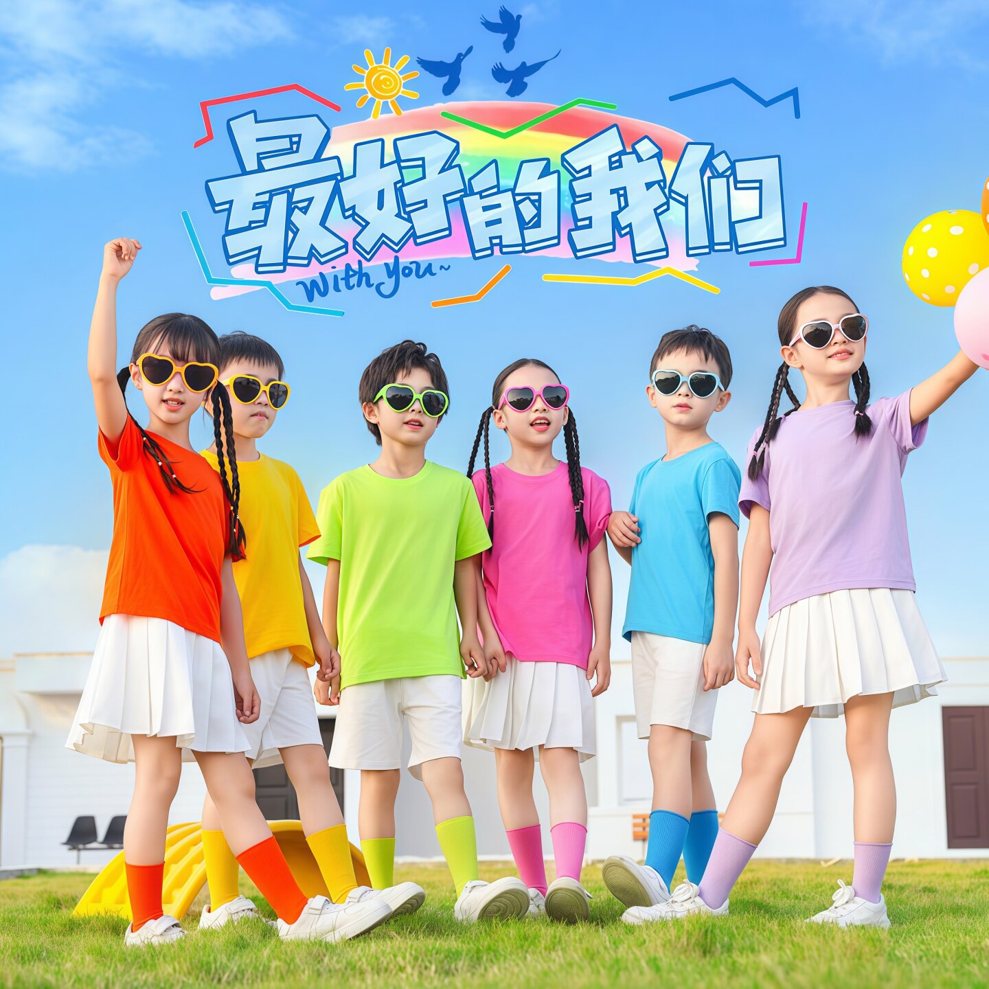 中秋儿童糖果色短袖T恤演出服装