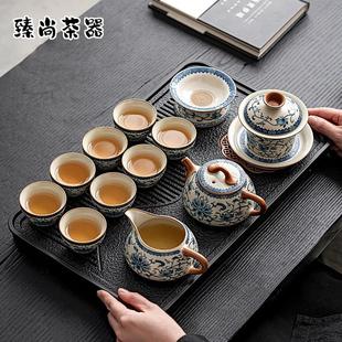 青花汝窑茶具套装 家用高档中式 喝茶壶茶杯盖碗新款 功夫套组礼盒装