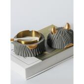 饰烟具 创意防飞灰办公咖啡厅桌面装 轻奢烟灰缸带盖简约时尚 个性