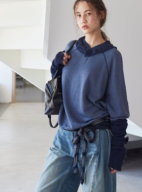 null none 25fw 烟蓝色假两件 松弛感异形套头卫衣