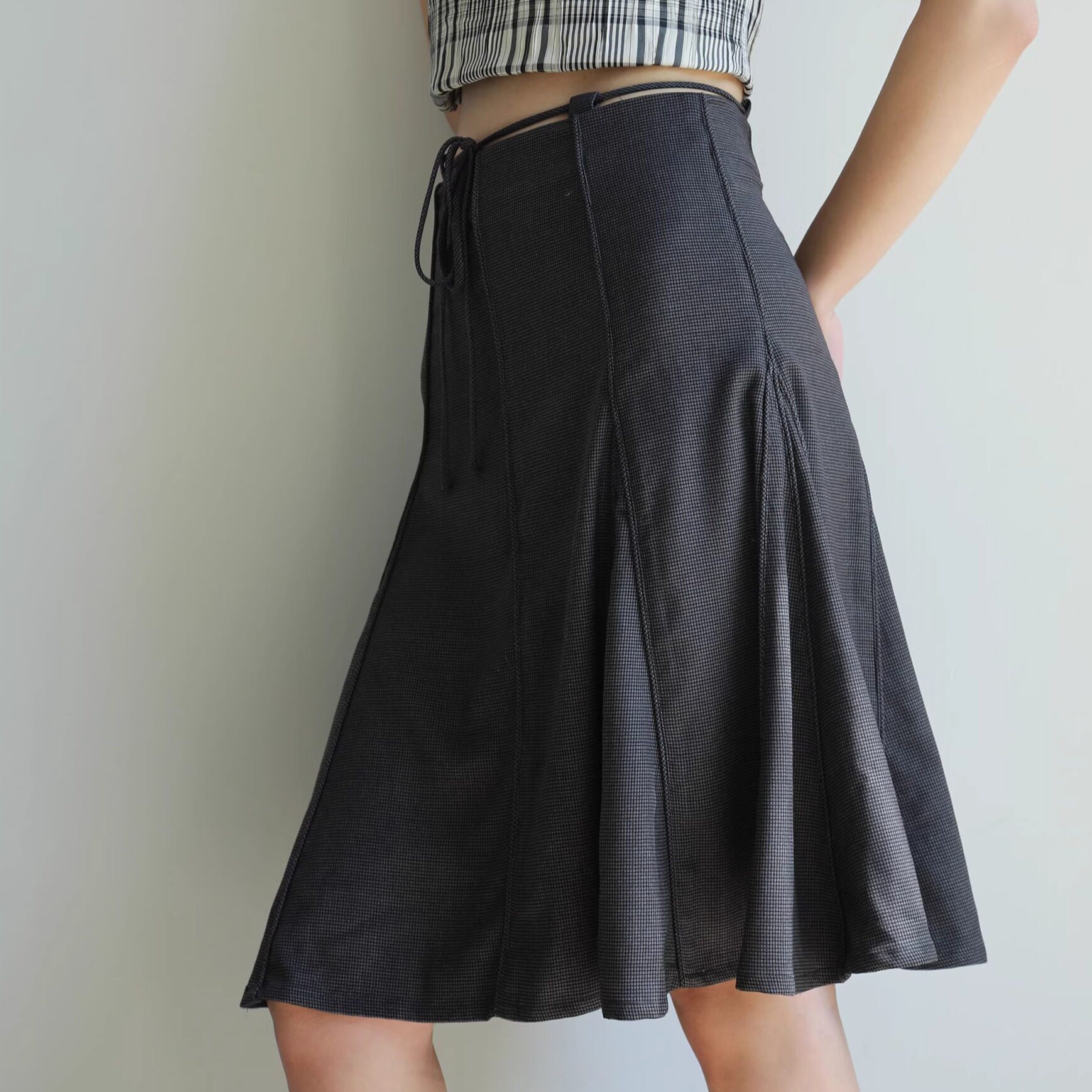 夏季显瘦抽绳八片伞裙