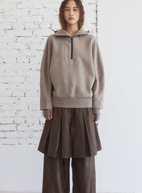 null none 25fw绵羊毛连身袖拉链套头假两件 厚实保暖连帽卫衣