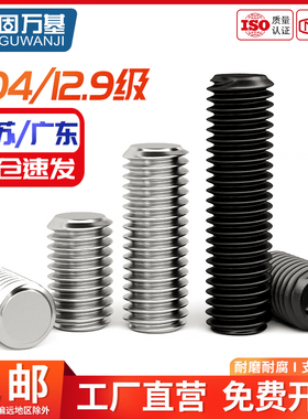 304不锈钢平端紧定螺丝12.9级内六角无头机米顶丝止付螺丝M2-M16