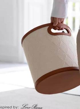 不止收纳Loro Pian古董白珍珠浮雕外缝皮革收纳篮卧室脏衣篮