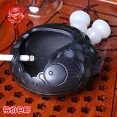 时尚 龙山黑陶陶瓷创意个性 商务复古烟灰缸 年年有鱼 纯手工雕刻