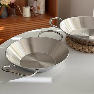 加厚一体成型海鲜锅！1810不锈钢平底煎锅海鲜饭干锅麻辣香锅盘子